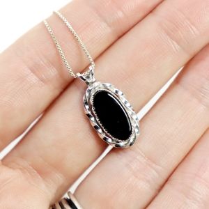 Vintage Black Onyx White Gold Filled Pendant